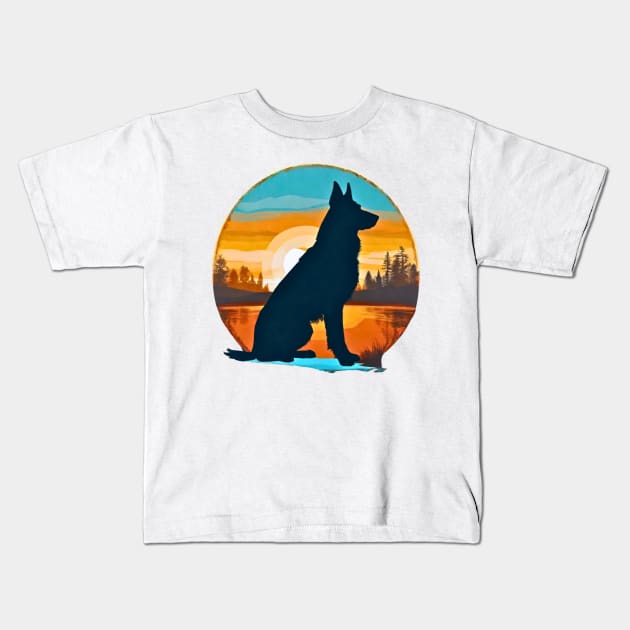 German Shepherd Vintage Sunset Kids T-Shirt by Doodle and Things